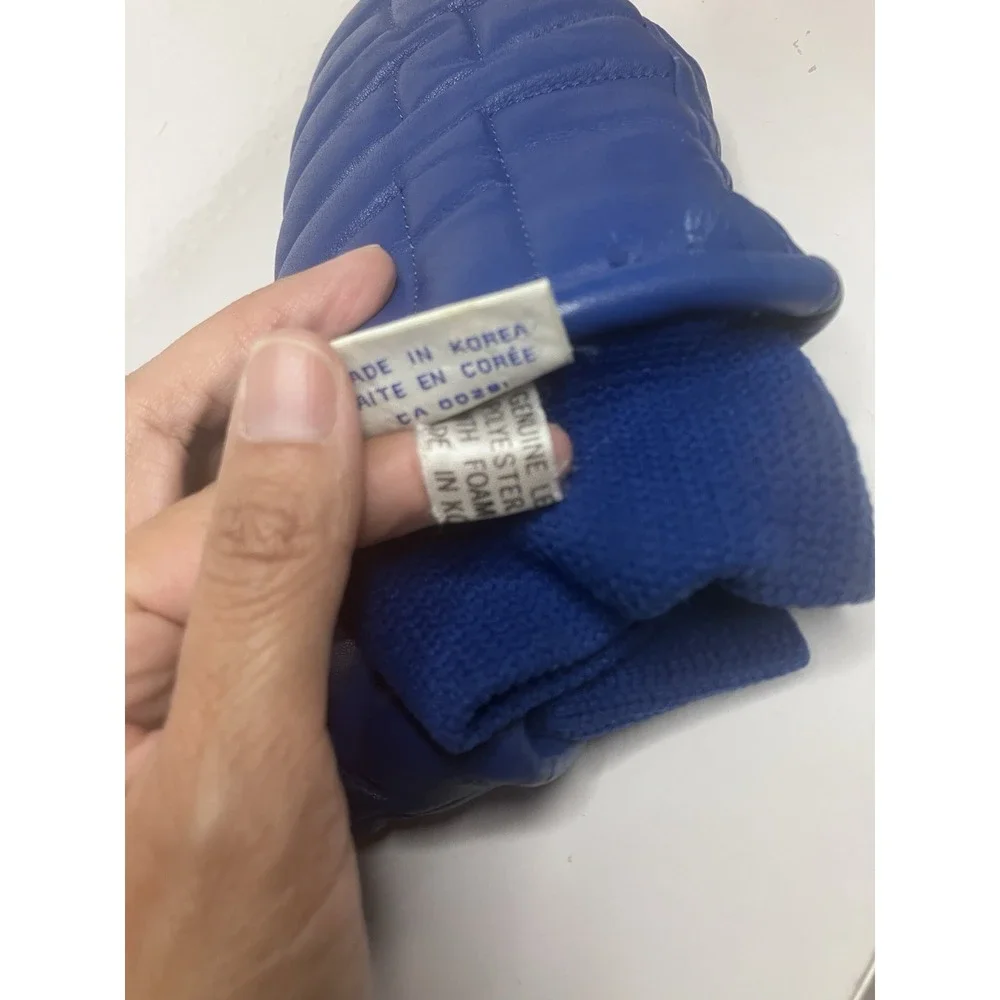 Vtg 80s Royal Blue Leather Winter Ski Mittens Quilted Puffer Snow Mitts Ladies L